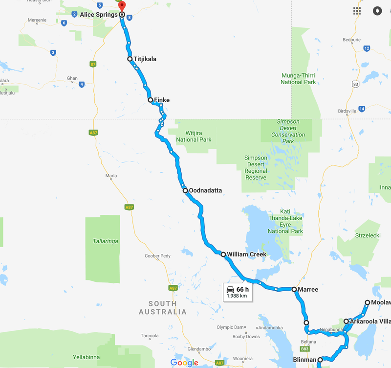 This basically shows how long we’ll be on the dirt. From the Southern Flinders Ranges potentially right up till Alice. Some major tracks, some minor. Everything from Arkaroola north will be breaking new ground for us.